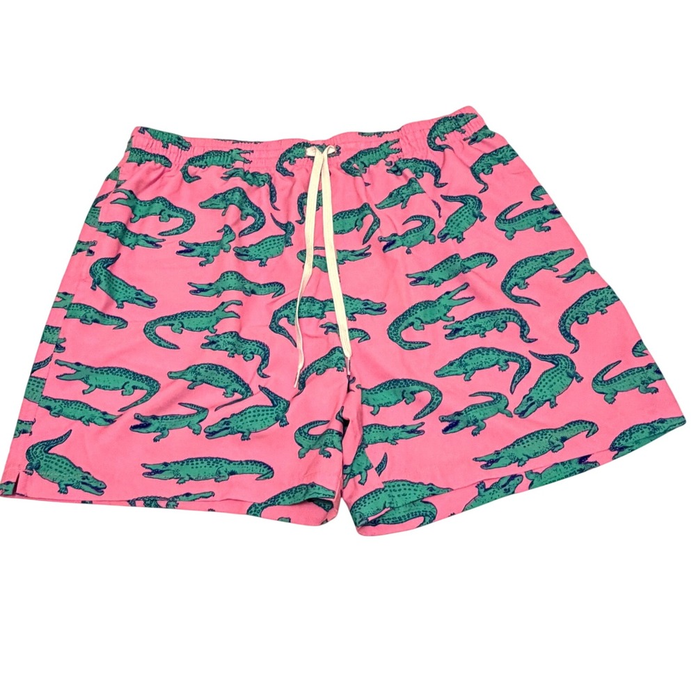 Chubbies Mens Pink Alligator Print Swim Trunks 5.5 Inseam 2XL Mesh Lined